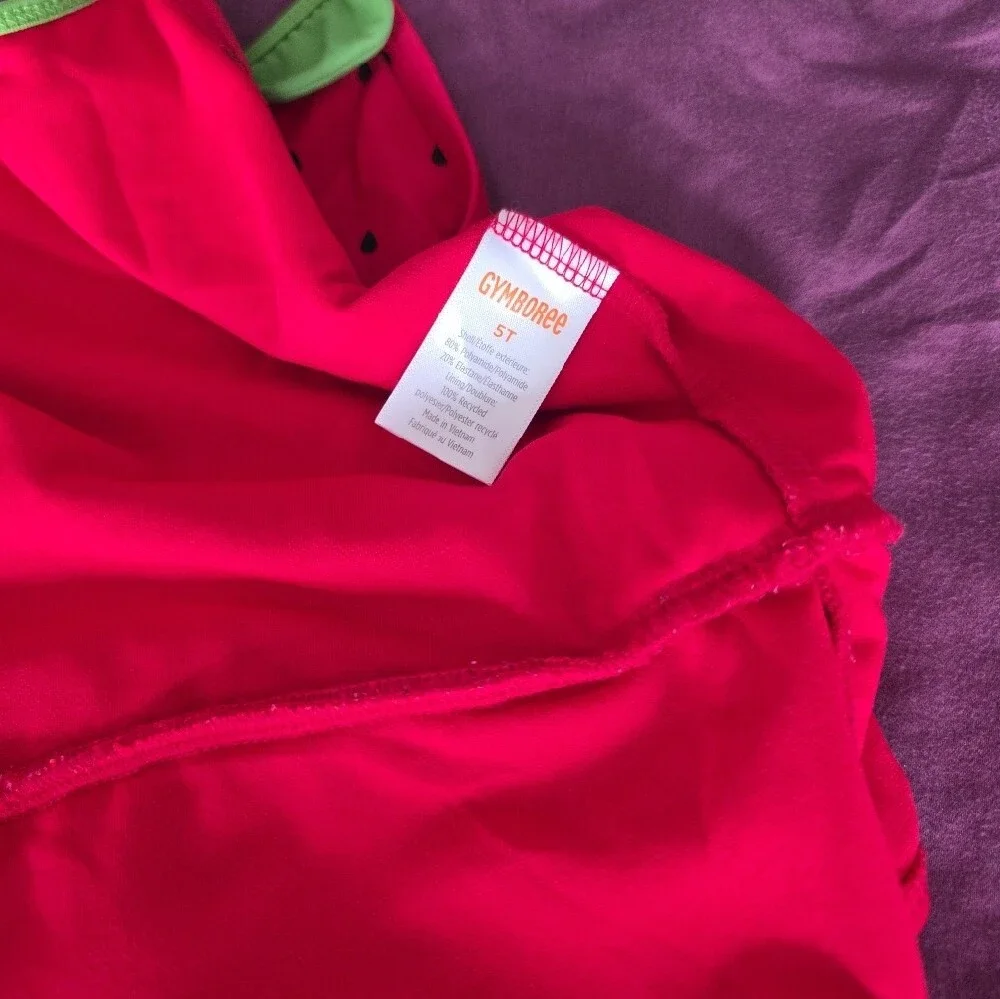 Gymboree Bright Red Strawberry One-Piece Swimsuit with Green Ruffle and Skirt